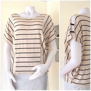 cream with black stripes open shoulder dolman short sleeve top